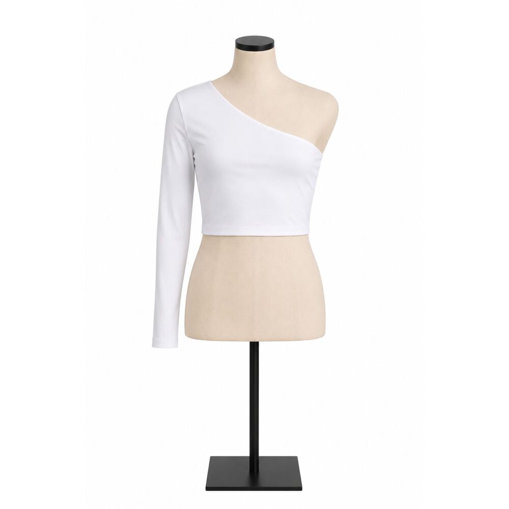 Love Tree White One Shoulder Long Sleeve Crop Top Size Large | Asymmetrical Stre